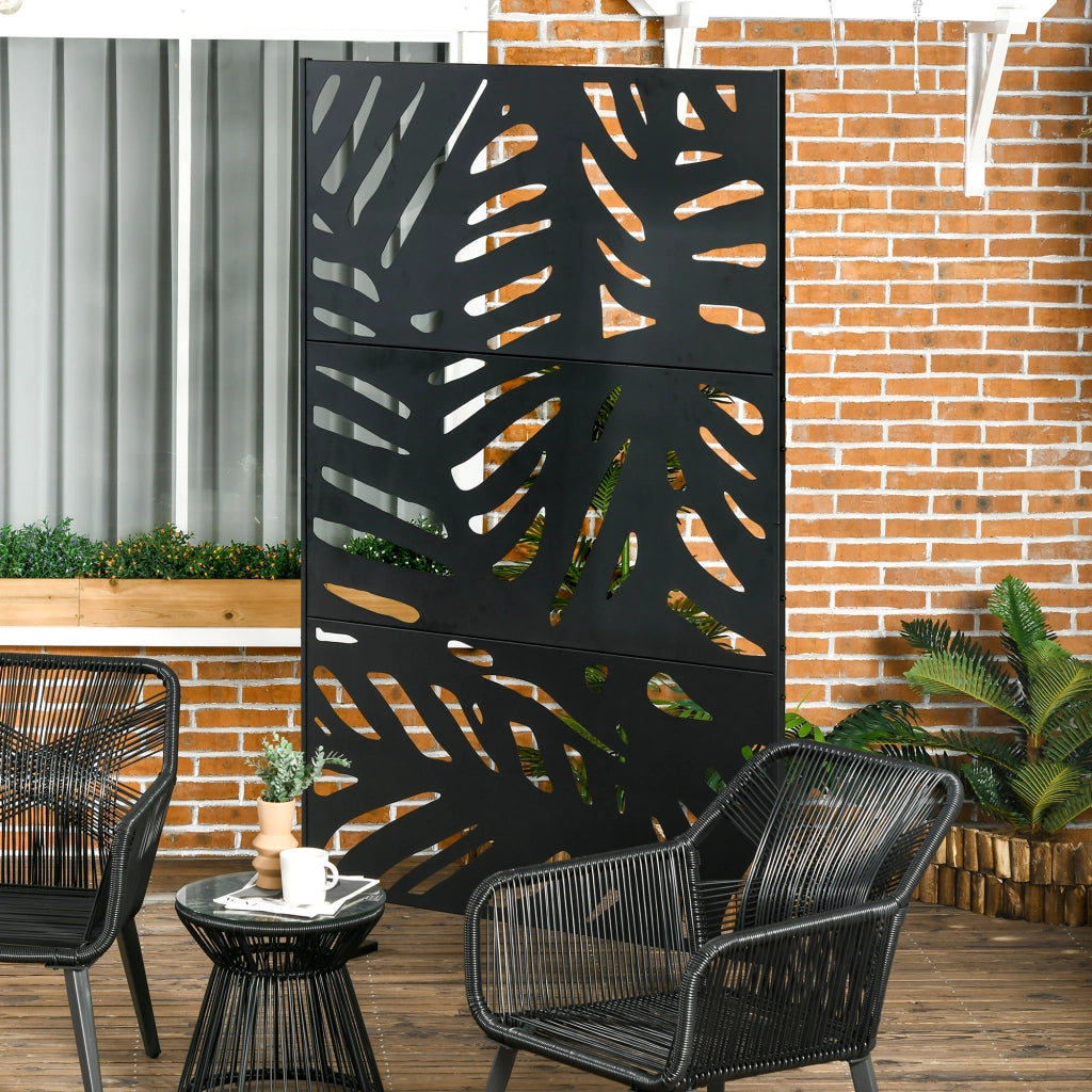 Separ¨¦ a 3 Ante Verticali in Acciaio con Motivo Tropicale, 122x45x198 cm, Nero