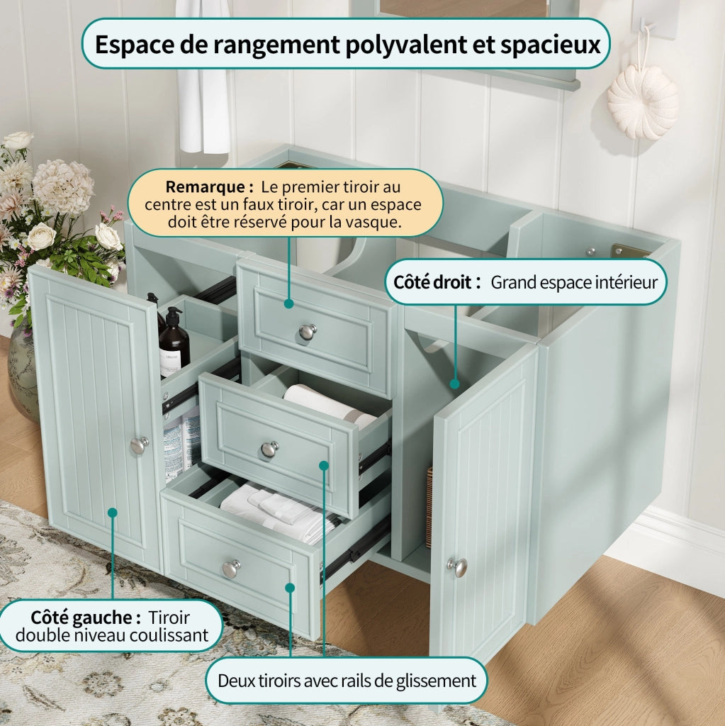 Mobile bagno sospeso verde con 3 cassetti, MDF, 78,5×46×46,8 cm