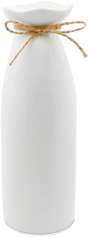 Vaso ceramico piccolo bianco, 21 cm alto, vaso di fiori manufatto a mano con corda di juta, decorazione di vaso moderna per fiori freschi, fiori essiccati, vaso boho per la casa, salotto, tavolo da pranzo, decorazione per ufficio