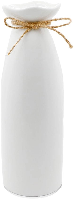 Vaso ceramico piccolo bianco, 21 cm alto, vaso di fiori manufatto a mano con corda di juta, decorazione di vaso moderna per fiori freschi, fiori essiccati, vaso boho per la casa, salotto, tavolo da pranzo, decorazione per ufficio