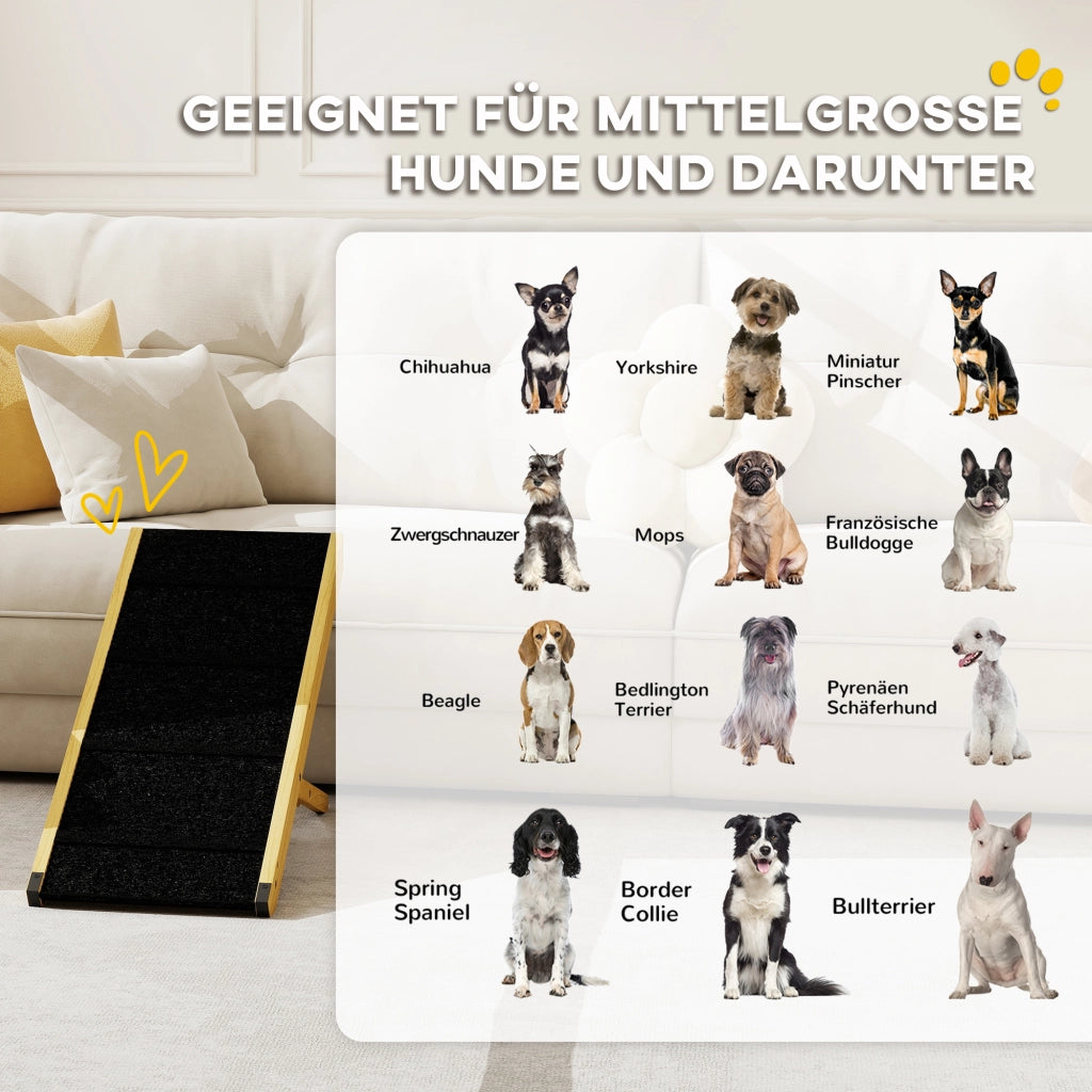 Rampa per Cani Regolabile 4 Stadi ¨C Minimal ¨C Legno di Pino Pieghevole