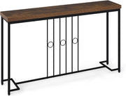 Tavolo Consolle da Ingresso, 140 cm Tavolino da Divano con Gambe in Metallo e Base a Forma di H, Consolle Stretta e Salvaspazio per Soggiorno, Corridoio, Balcone e Ufficio, Nero e Marrone