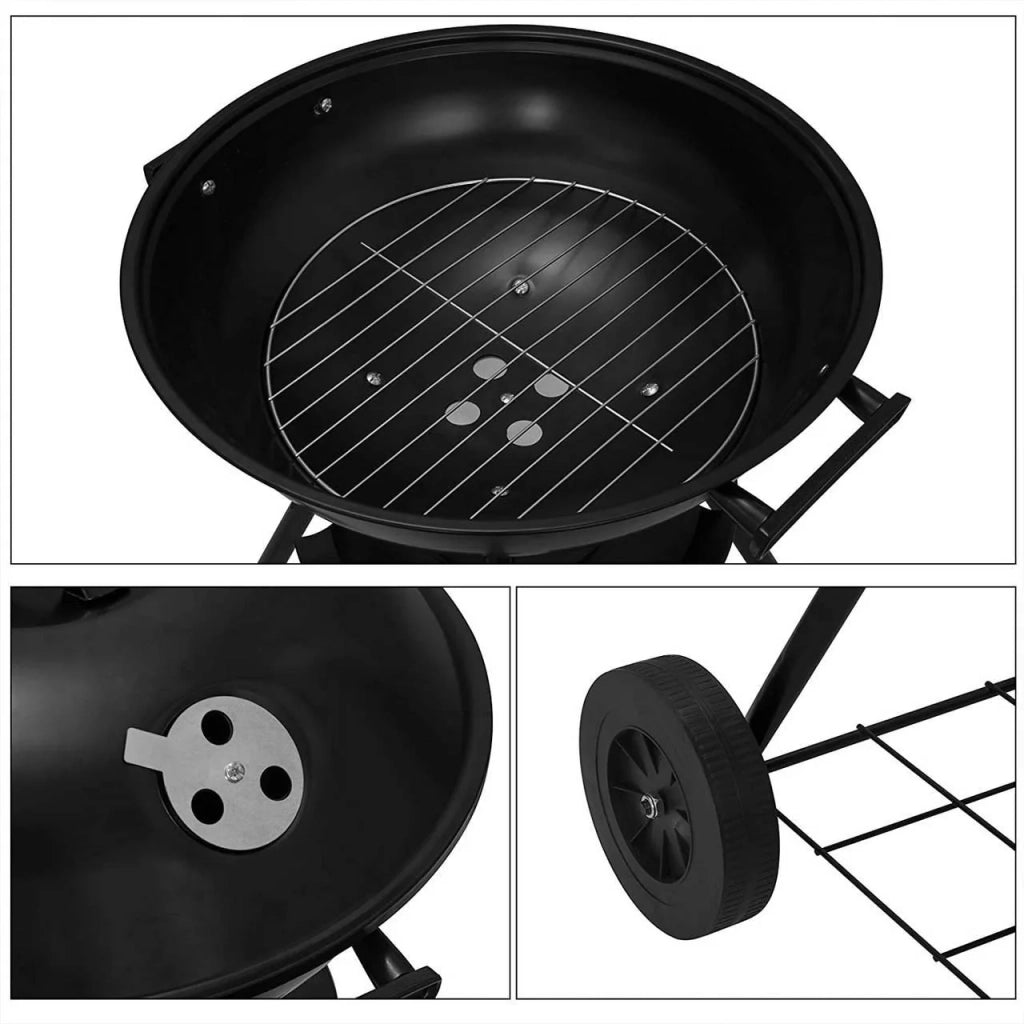 Barbecue a carbonella con ruote per campeggio in giardino nero 19_0000941