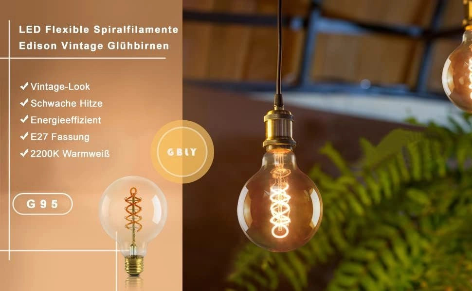 ZMH Bombilla LED  Bombilla LED E27 G95 G125 Antigua bombilla Edison 4W