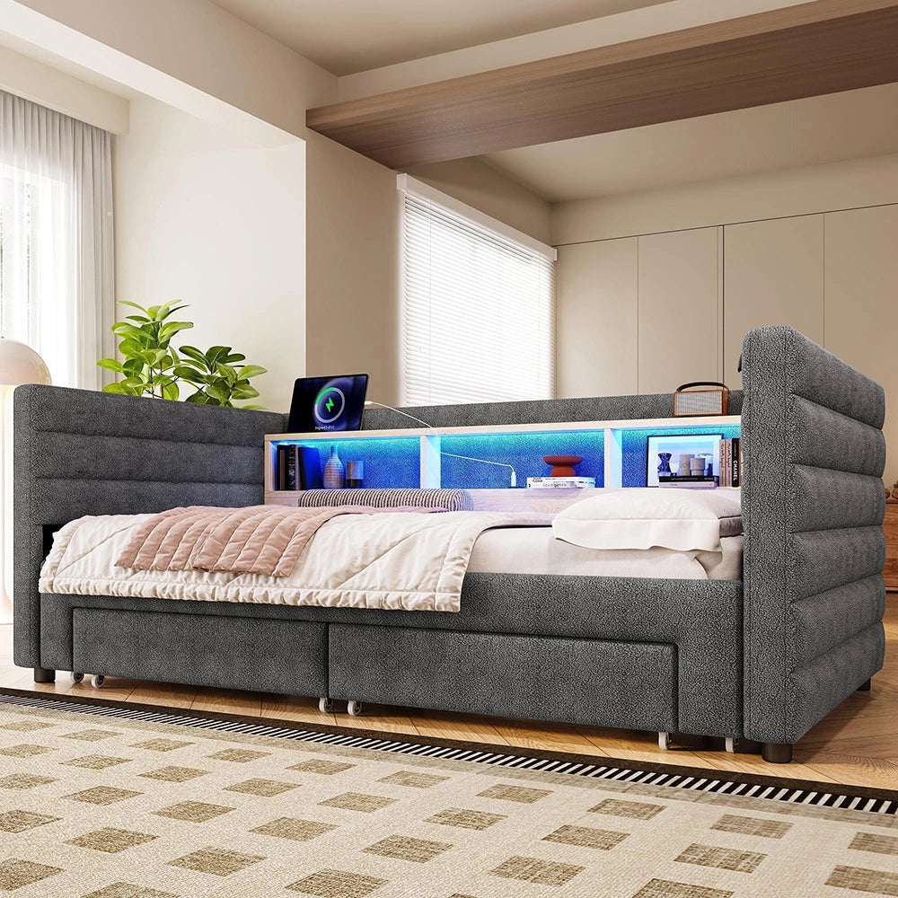 Divano letto 90x190cm?- Xylo - gigogne USB velluto grigio