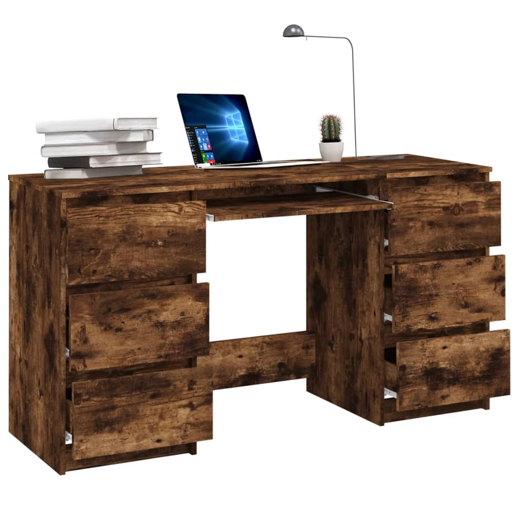 Scrivania da ufficio postazione di lavoro mobile per computer studio rovere affumicato 140 x 50 x 77 cm legno ingegnerizzato marrone 02_0023586