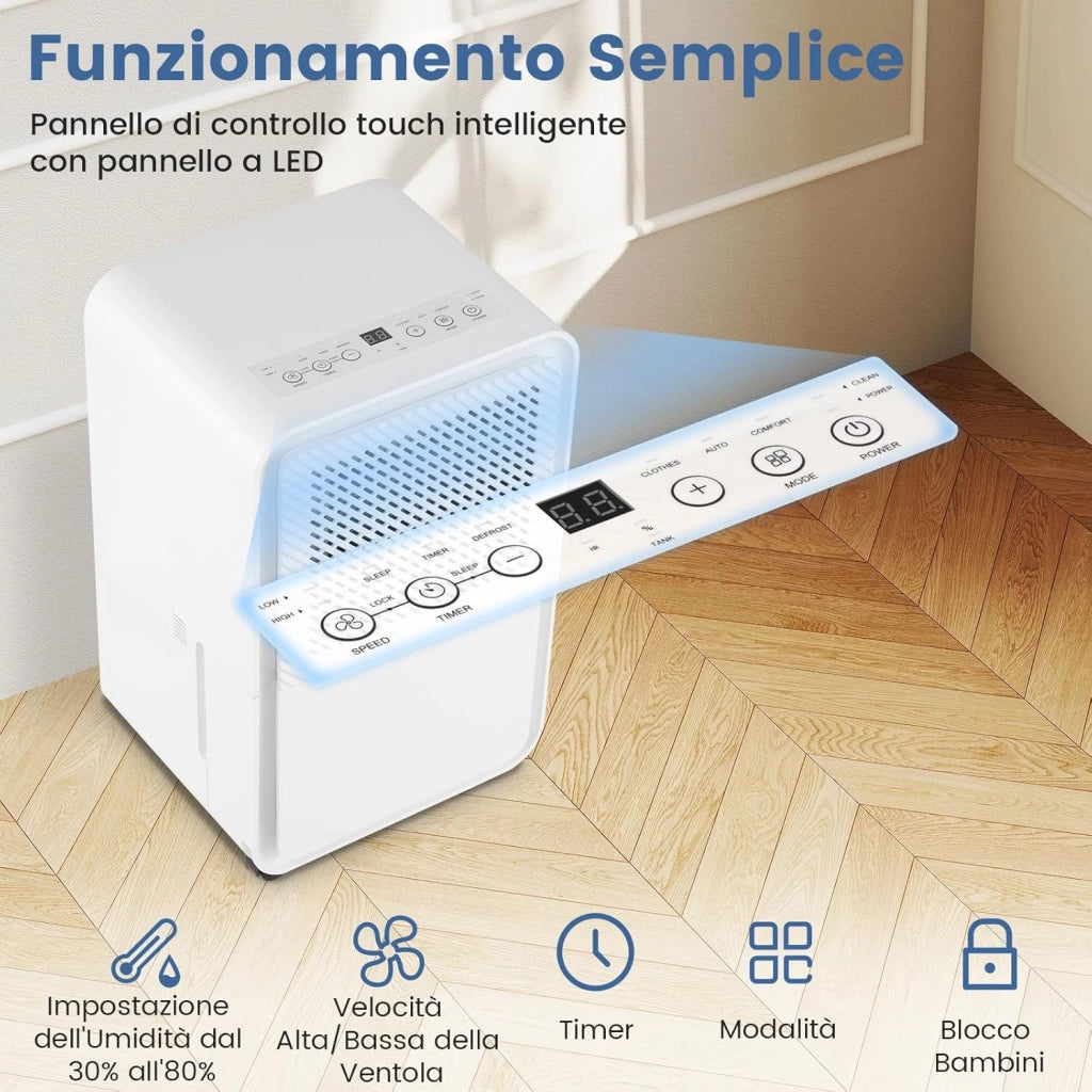 Demudificatore Casa Portatile 15L/24h, Demudificatore 20㎡ Silenzioso a 4 Modalità con Timer, Demudificatore Smart con Ruote per Casa, Bagno, Camera da Letto e Soggiorno