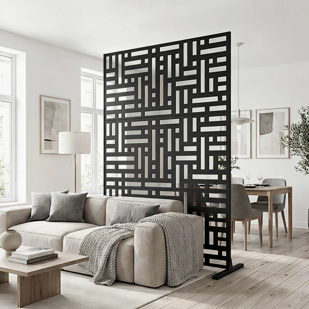 Pannello Divisorio Bernalda Struttura Traforata in Acciaio 180 x 120 cm Nero casa.pro