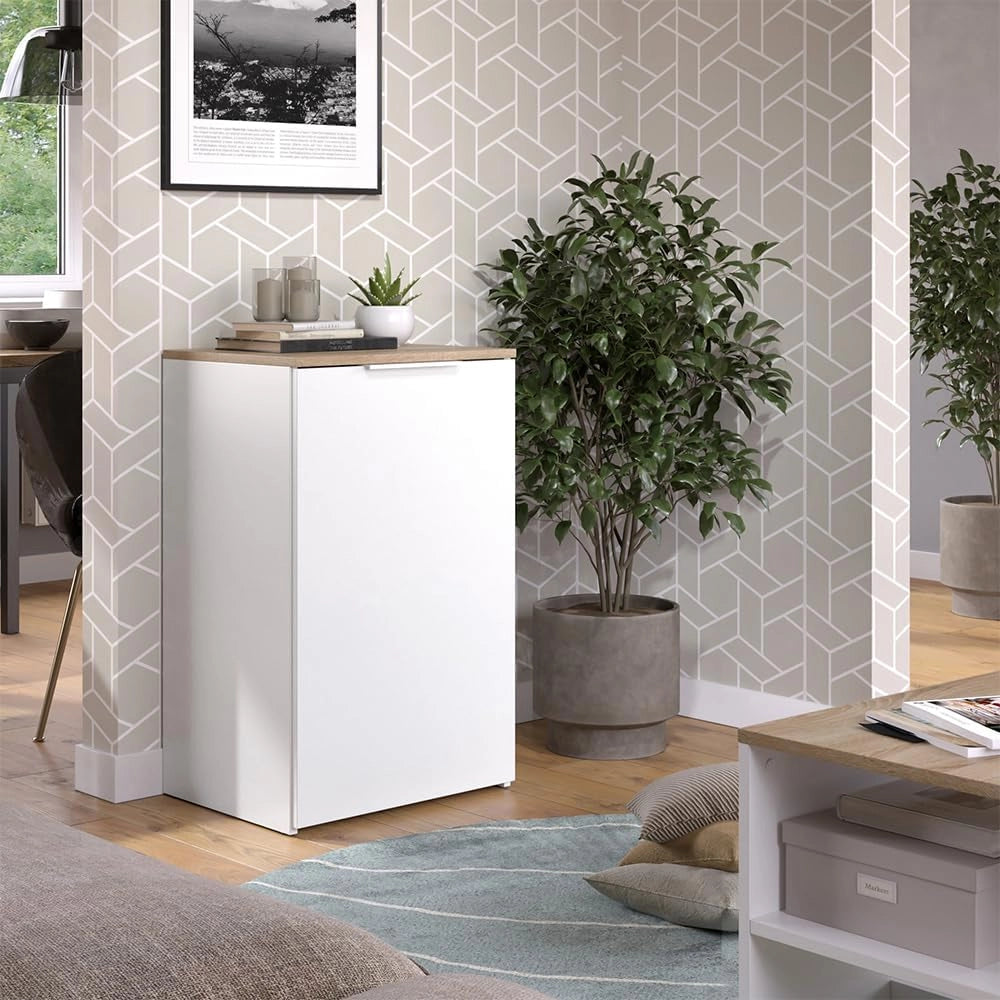 Credenza Wido, Bianco, 50 x 80 cm con ripiano, per la conservazione e l'organizzazione salvaspazio