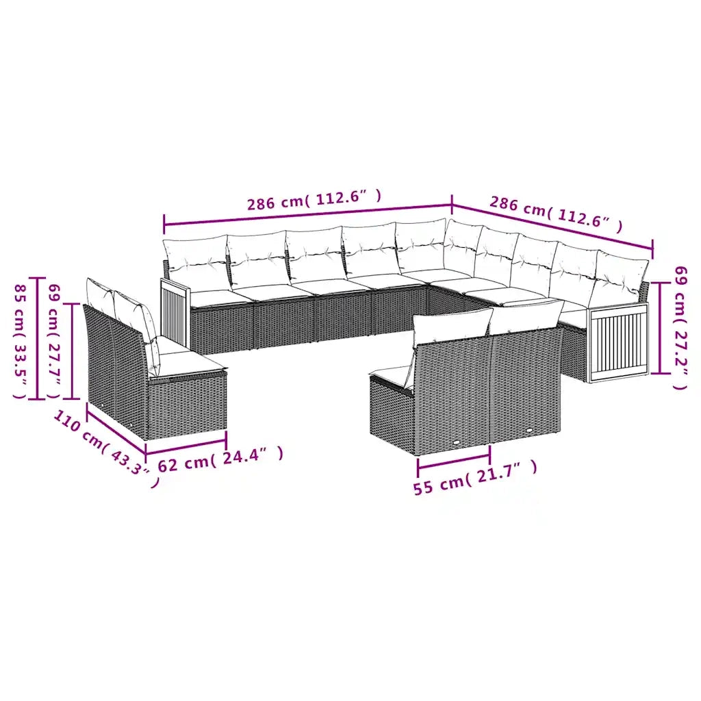 Set Divani da Giardino 13 pz con Cuscini Grigio in Polyrattan 3228168