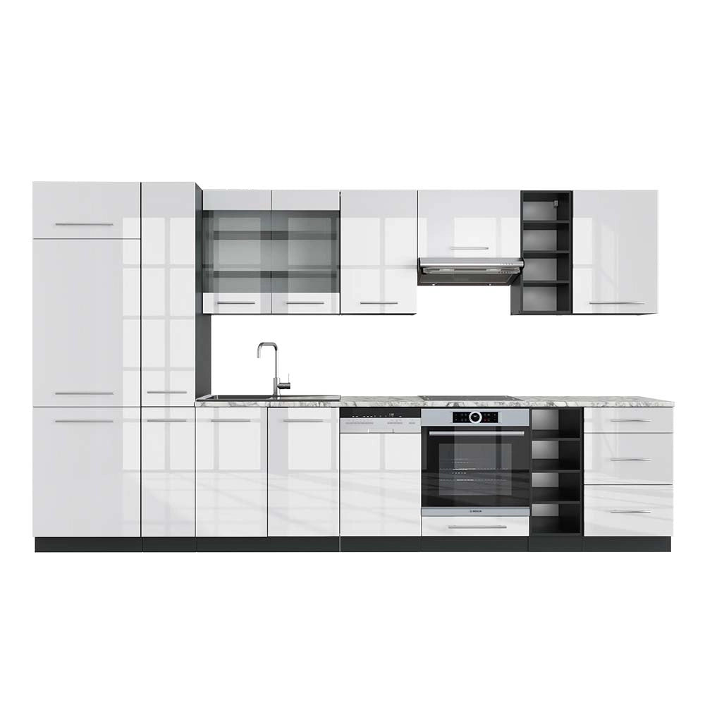 Cucina componibile Fame-Line Bianco lucido/Antracite 355 cm, PL Marmo Vicco