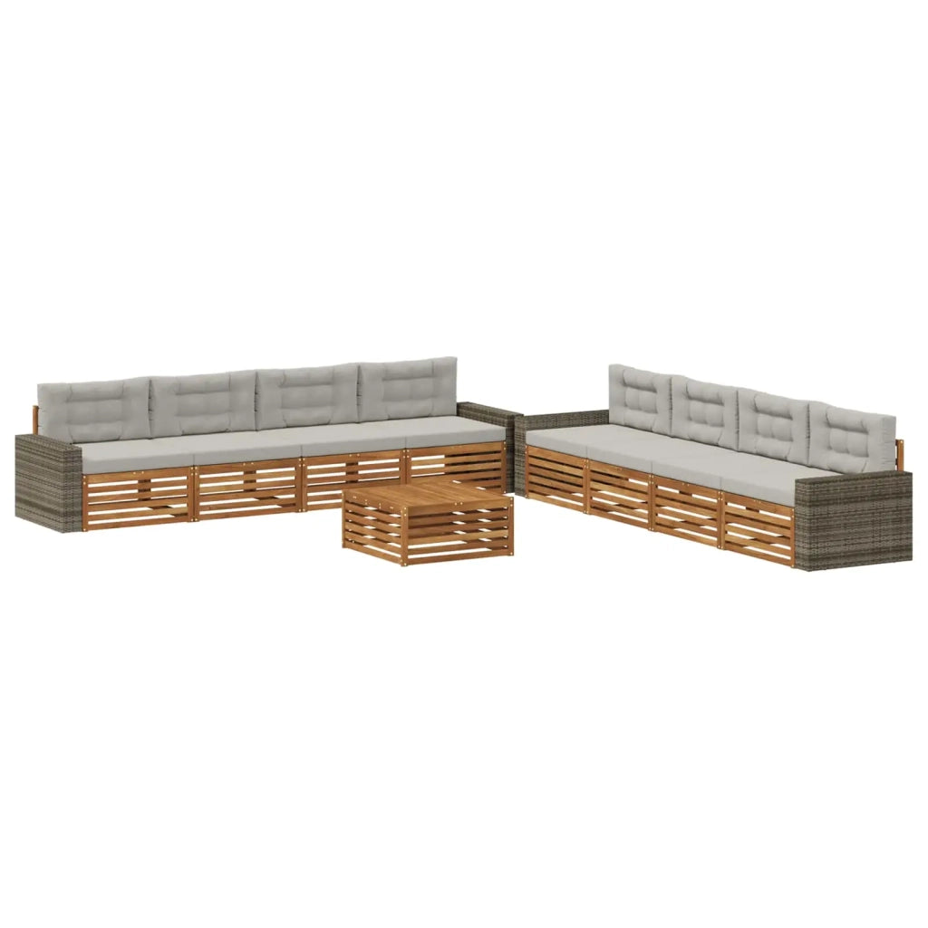 Set di divani da esterno 9 pz Naturale e Grigio Chiaro 3383189
