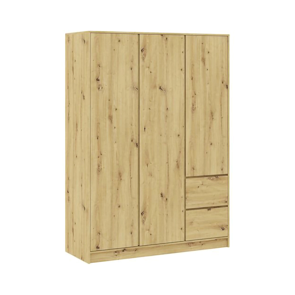 Armadio Camera da Letto Leseto, Guardaroba 3 Ante Appendiabiti, 147x57 cm Marrone Rovere