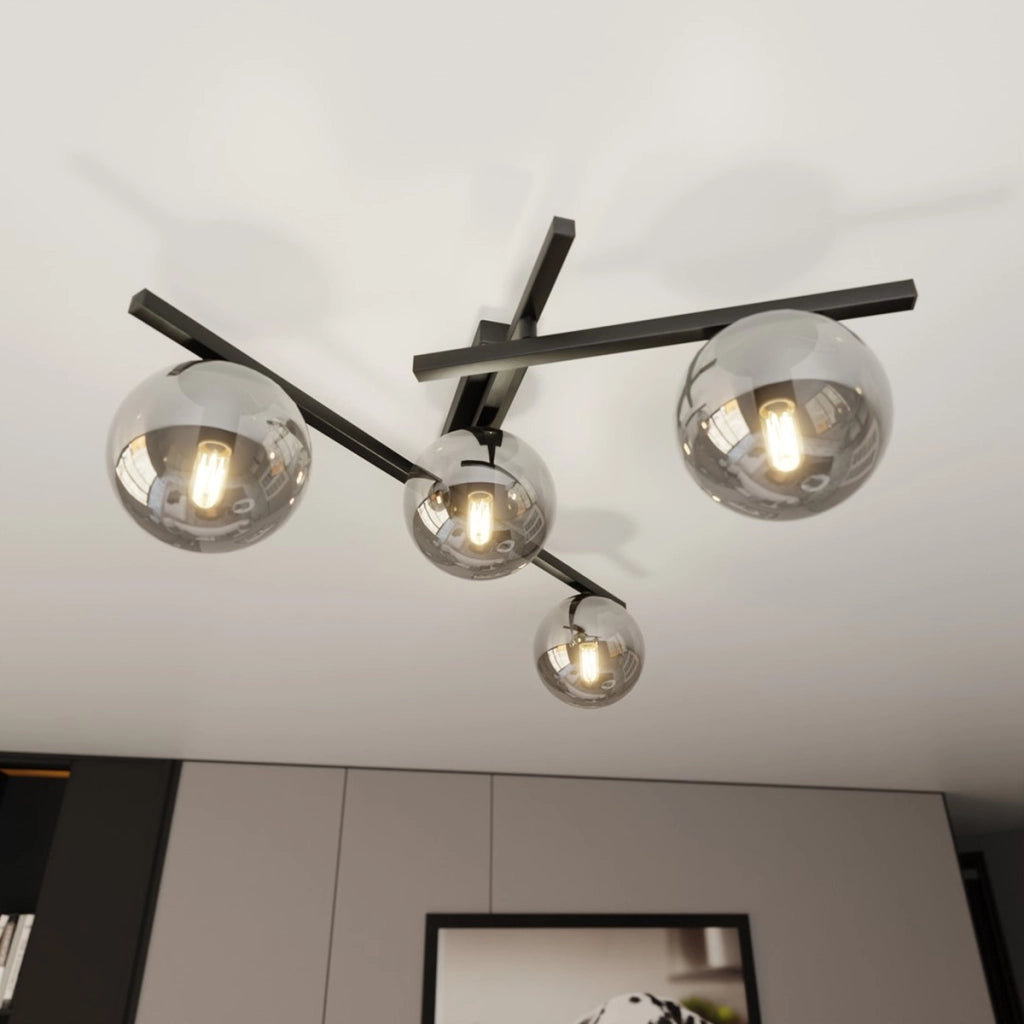 Lampada a sospensione SMART in acciaio nero opaco e vetro grafite