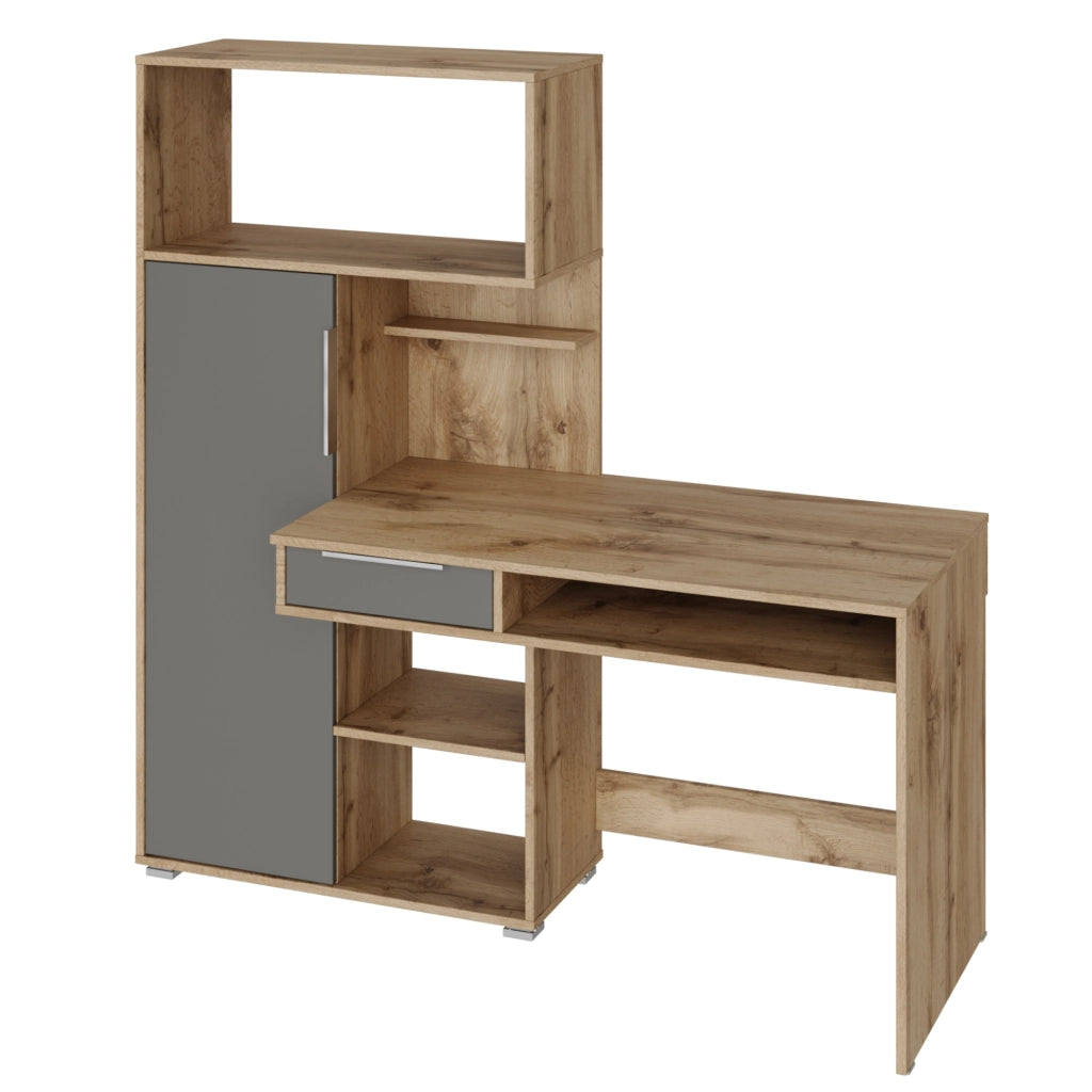 Scrivania KLEPP - Capiente - Cassetto - Quercia Wotan - Grigio - Larghezza 150 cm, Altezza 149 cm, Profondit? 92 cm