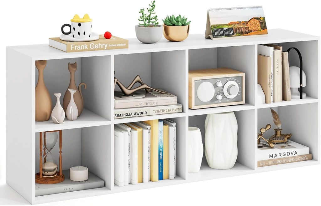 Libreria a 8 scomparti, scaffale autoportante con 2 fusibili ribaltabili, utilizzabile verticale/orizzontalmente, per soggiorno, studio, camera da letto, 121,5 x 29 x 61 cm (bianco)