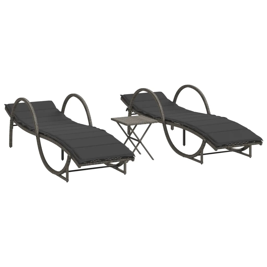 Lettini Prendisole 2 pz | Sdraio da giardino | Lettino da sole con Tavolino Grigio in Polyrattan