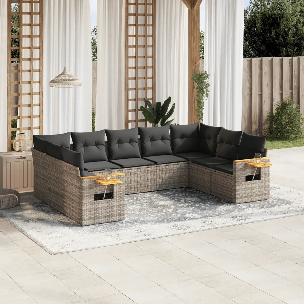 Set Divano da Giardino 9 pz con Cuscini Grigio in Polyrattan 3259519