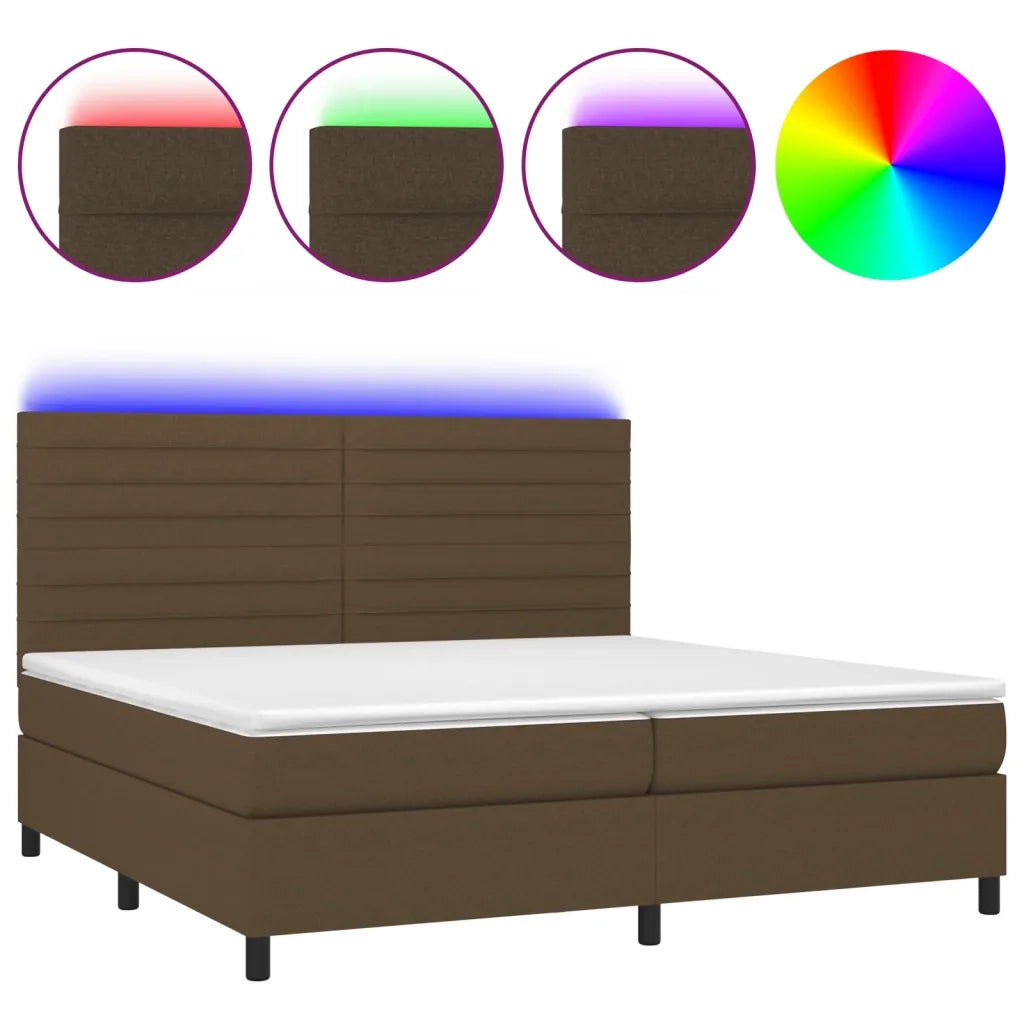 Letto a Molle Materasso e LED Marronescuro 200x200cm in Tessuto 3134984