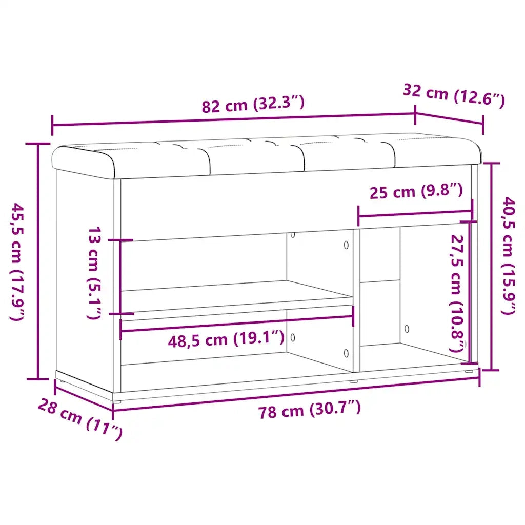 Scarpiera | Mobile per scarpe Legno Antico 82x32x45,5 cm in Legno Multistrato