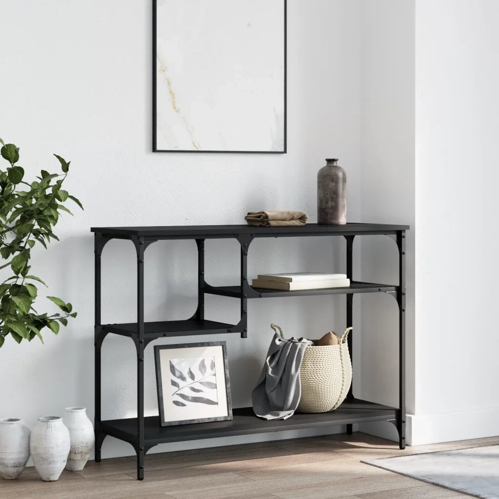 Tavolino Consolle con Ripiani-Tavolino da soggiorno Nero 100x35x75 cm 137763