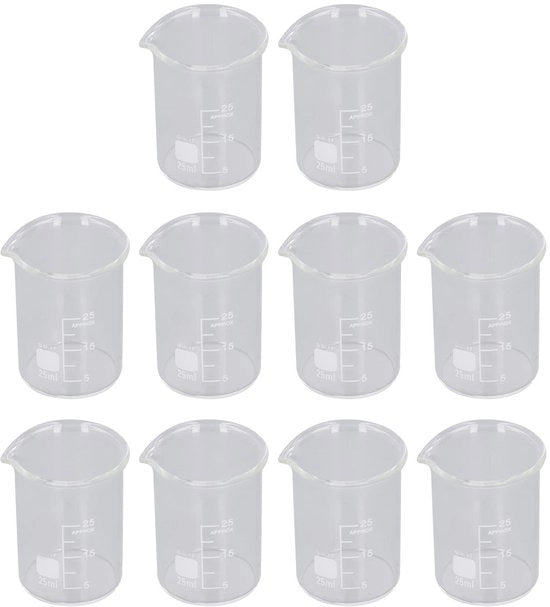 Set di contenitori a misura variabile da 10 a 25 ml - vetro borosilicato - misurazioni precise - multifunzionale - superficie lucida - contenitore a vetro