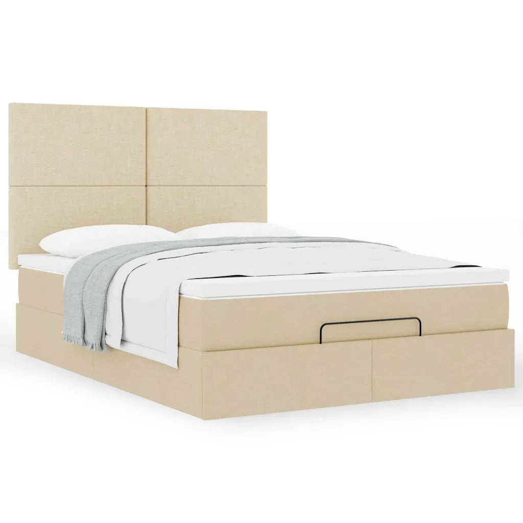 Struttura Letto Pouf con Materasso Crema 140x190 cm in Tessuto 3313076