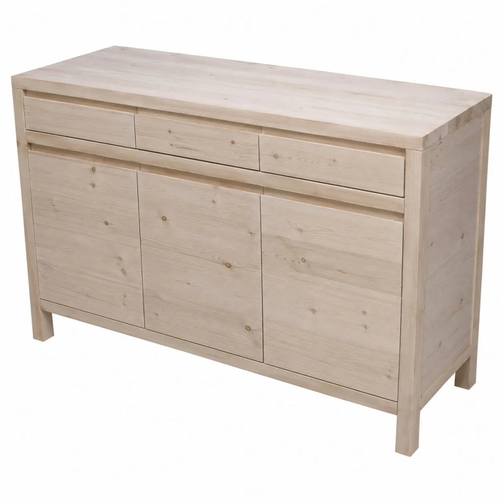 Credenza 3 porte 3 cassetti legno massello di abete grezzo 150x50x95 (3321) - Mobili 2G