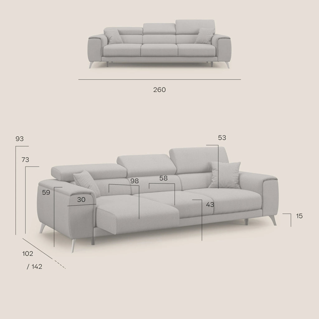Fusion Divano con 3 sedute allungabili in tessuto smacchiabile T05 260 cm marrone