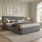 LETTO Contenitore 180x200 cm in velluto grigio con luce da lettura