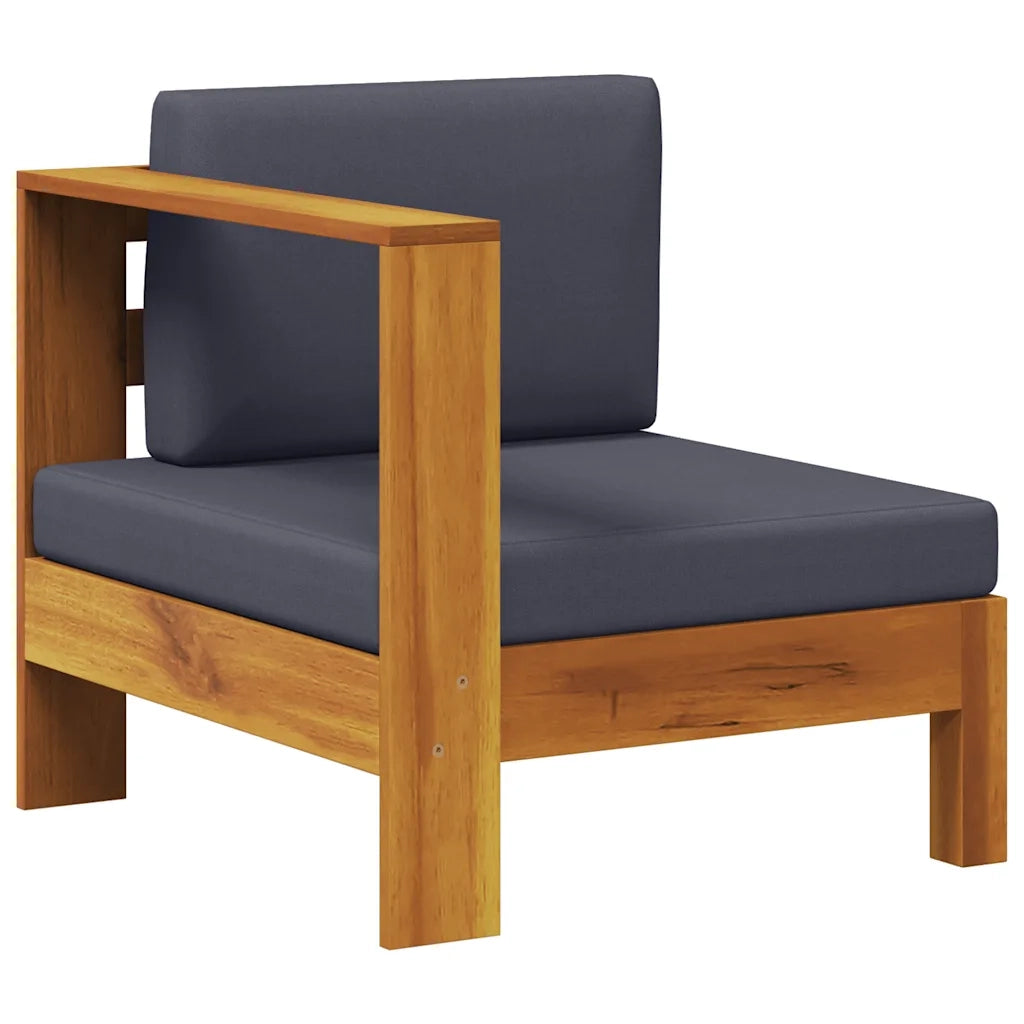 Divano Centrale con 1 Bracciolo-Sofa Modulare-Divanetto Grigio Scuro Massello d'Acacia 846648