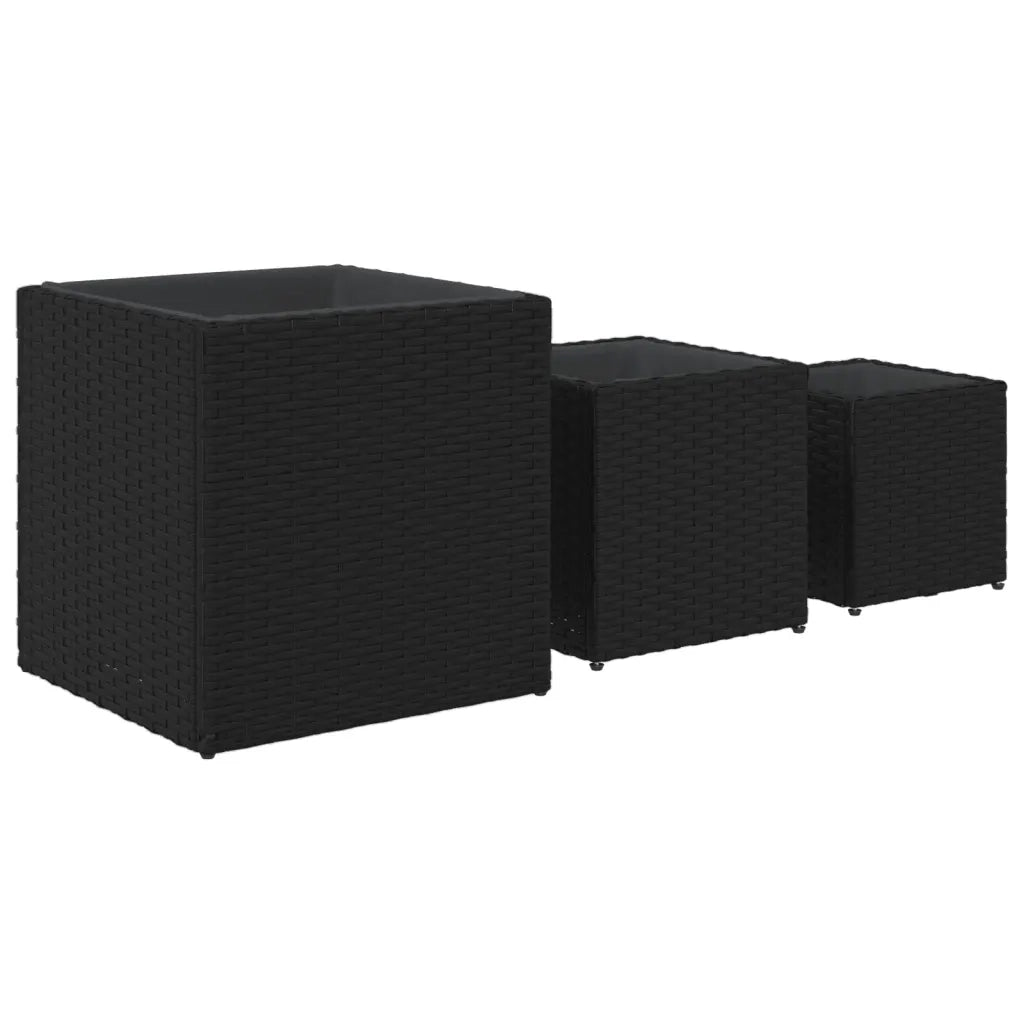 vidaXL Fioriere da Giardino 3 pz Nere in Polyrattan