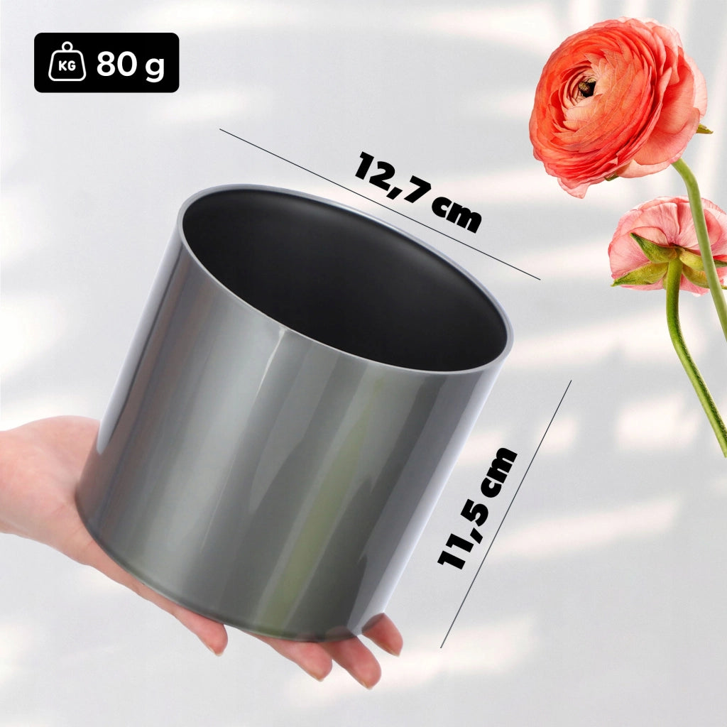 Vaso da fiori rotondo in plastica KADAX, 12,5 cm, colore argento.