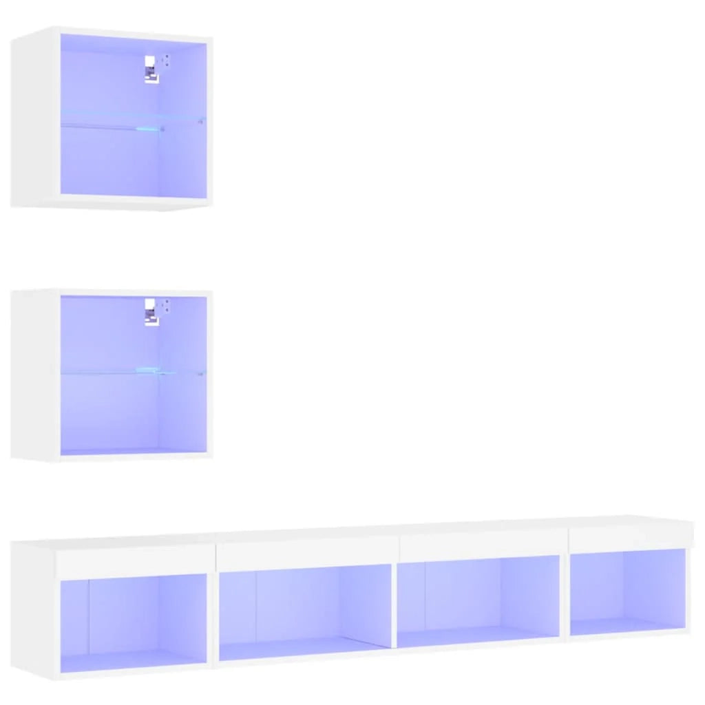 Mobile TV multimediale scaffale TV credenza mobile TV per sala da pranzo soggiorno camera da letto con illuminazione a LED 5 pezzi legno ingegnerizzato bianco 02_0029379