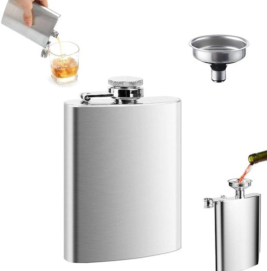 Flacon da Cassetta - 236 ml (8 oz) - con Tappo a Viti - Incluso Cucchiaio - Contenitore per Liquori - Include Cucchiaio - 236 ml (8 oz) - con Tappo a Viti - Incluso Cucchiaio - Contenitore per Liquori - Incluso Cucchiaio - Zinco