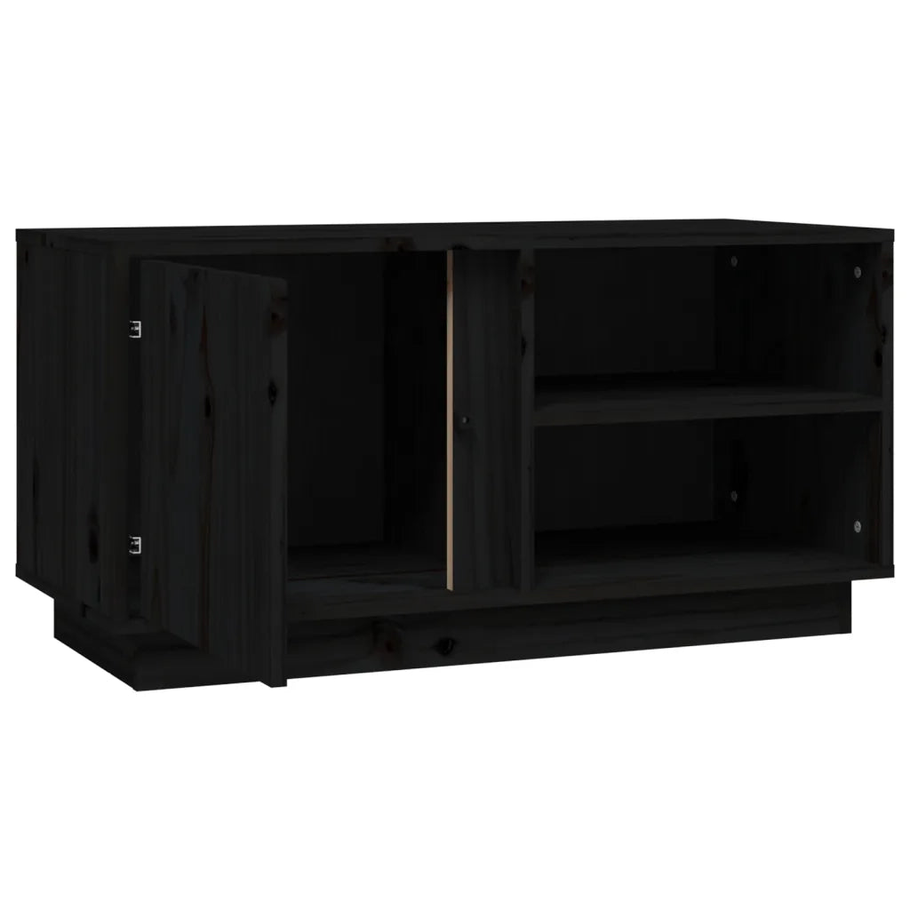 Mobile Porta TV Nera 80x35x40,5 cm in Legno Massello di Pino cod mxl 26285