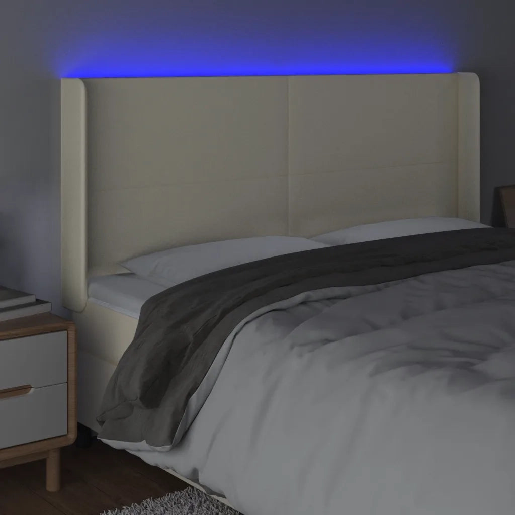 Testiera a LED Crema 183x16x118/128 cm in Similpelle cod mxl 48384