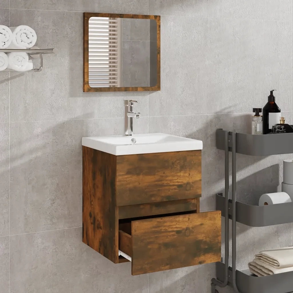 Mobile da Bagno con Specchio Rovere Fumo in Legno Multistrato cod mxl 24835