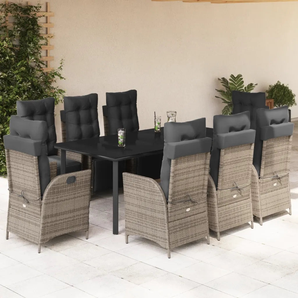Set da Pranzo da Giardino 9 pz con Cuscini in Polyrattan Grigio 3213433