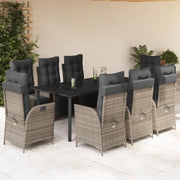 Set da Pranzo da Giardino 9 pz con Cuscini in Polyrattan Grigio 3213433