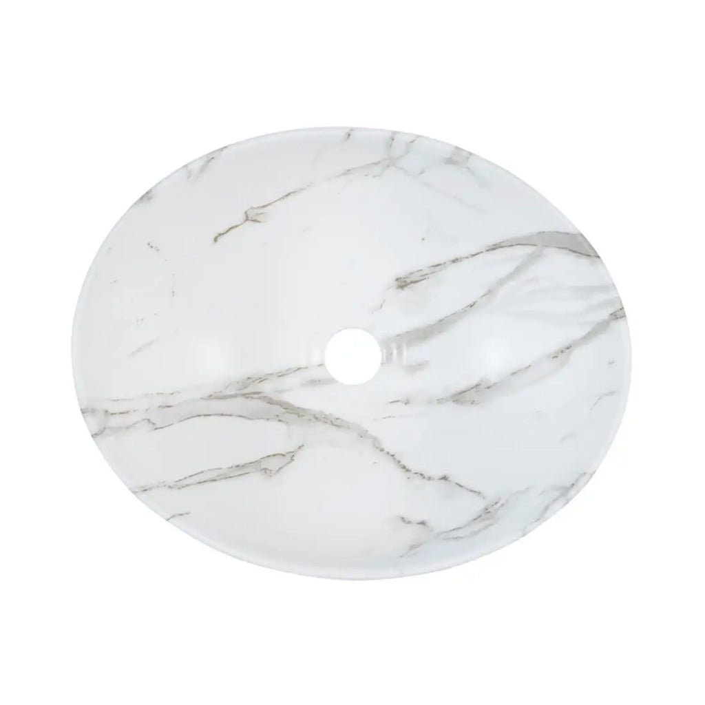 Set da bagno OSTER 60cm: mobile basso con cassetti + piano per lavabo + lavabo da appoggio bianco marmorizzato