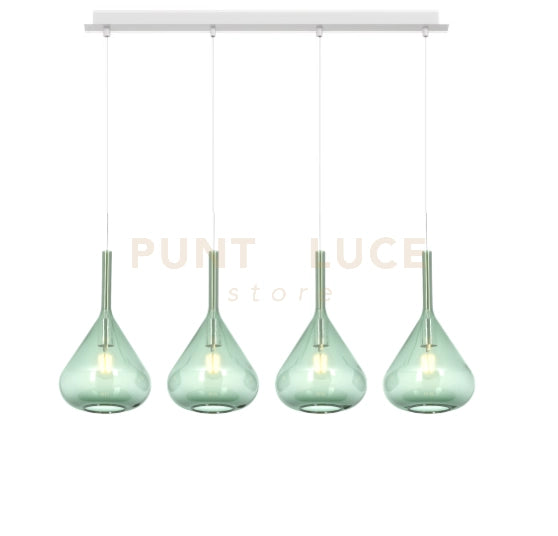 SOSPENSIONE BIANCO 4 LUCI RETTANGOLARE VETRI VERDE 1177BI-S4 R-VE