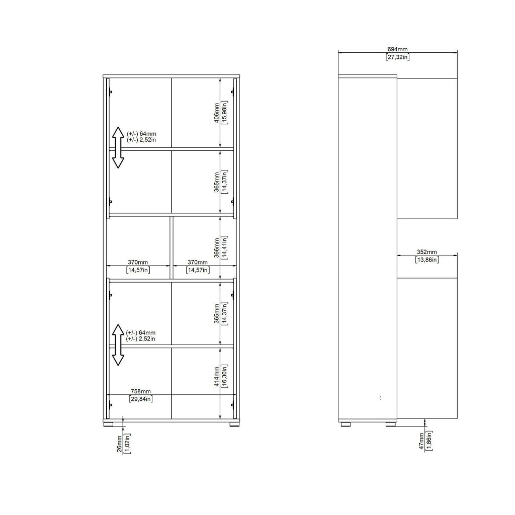 Credenza Pierre, Buffet da soggiorno, Madia da salotto, Dispensa da cucina, 80x34 h205 cm, Rovere e Grigio