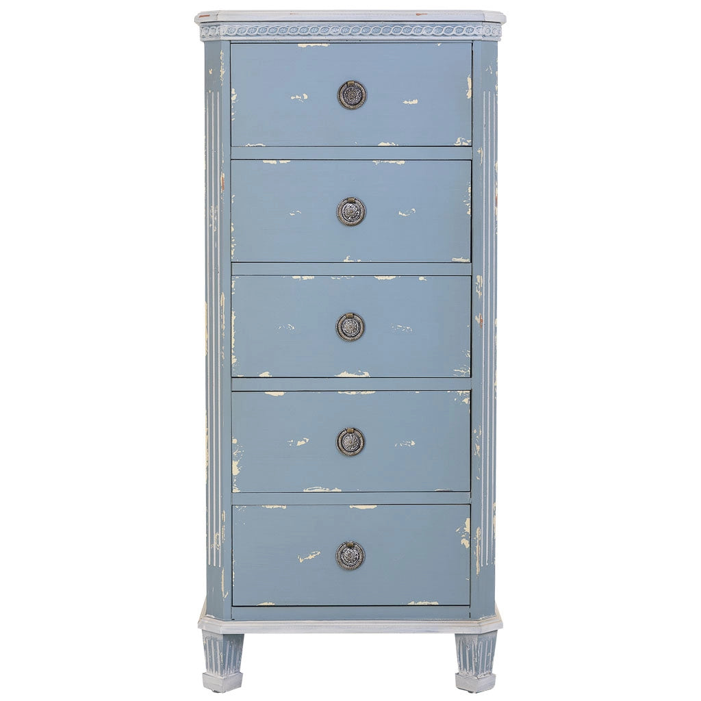Cassettiera in legno blu con 5 cassetti 50x35x110h cm