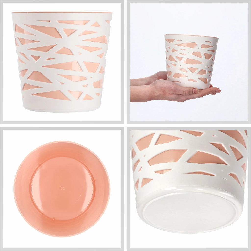 Vaso da fiori KADAX, coperchio in plastica, inserto, fiori, piante, 13 cm, color pesca