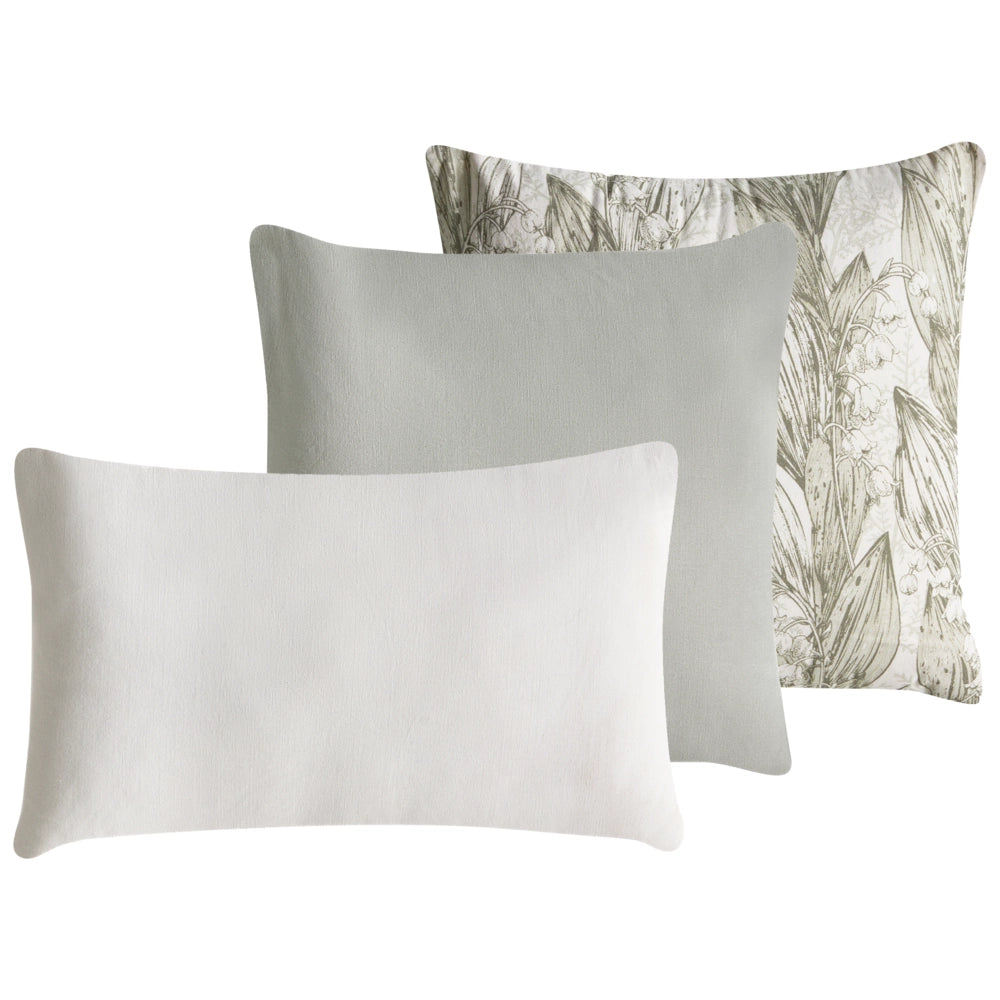 Set di 3 cuscini decorativi in tessuto di cotone verde e bianco con motivo floreale 45/30 x 45/50 cm Cuscino decorativo