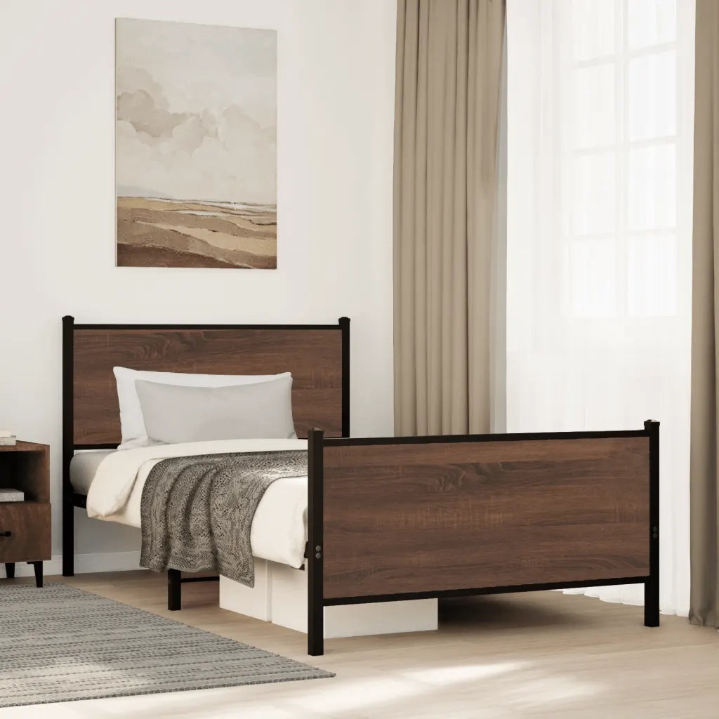 vidaXL Giroletto senza Materasso in Metallo Rovere Marrone 107x203 cm