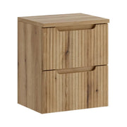 Set da bagno sospeso VANO in rovere chiaro 50cm: mobile sotto lavabo con cassetti con frontale scanalato + top per lavabo