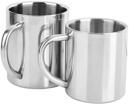 Tazza da caffè in acciaio inossidabile con manico, set da caffè in acciaio inossidabile a due pezzi, tazza da caffè di alta qualità, ondeggiante, isolata (300 ml)