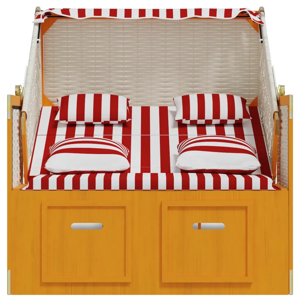 Strandkorb Cuscini Polyrattan e Legno Massello Rosso e Bianco cod mxl 23576